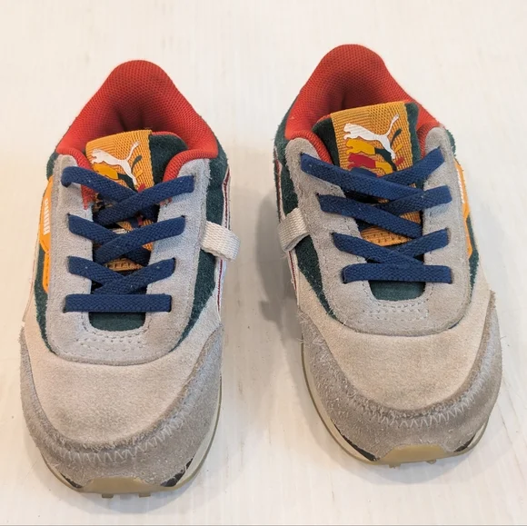 PUMA Kids Retro Colorful Sneakers - Gray and Red Size 9 - Picture 2 of 9